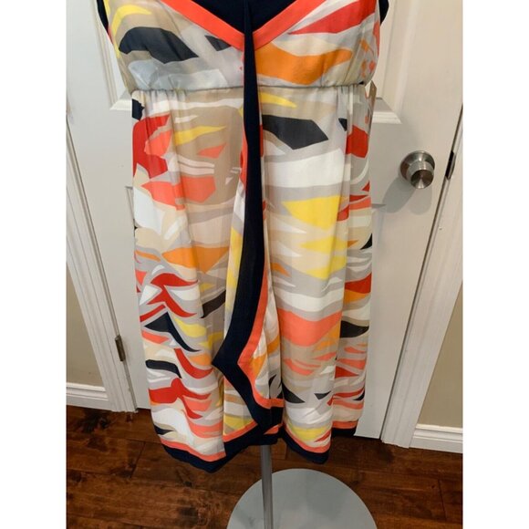 BCBG Max Azria Multicolor Geometric Patterned 100% Silk Shift Dress, Size 6 - Picture 3 of 7